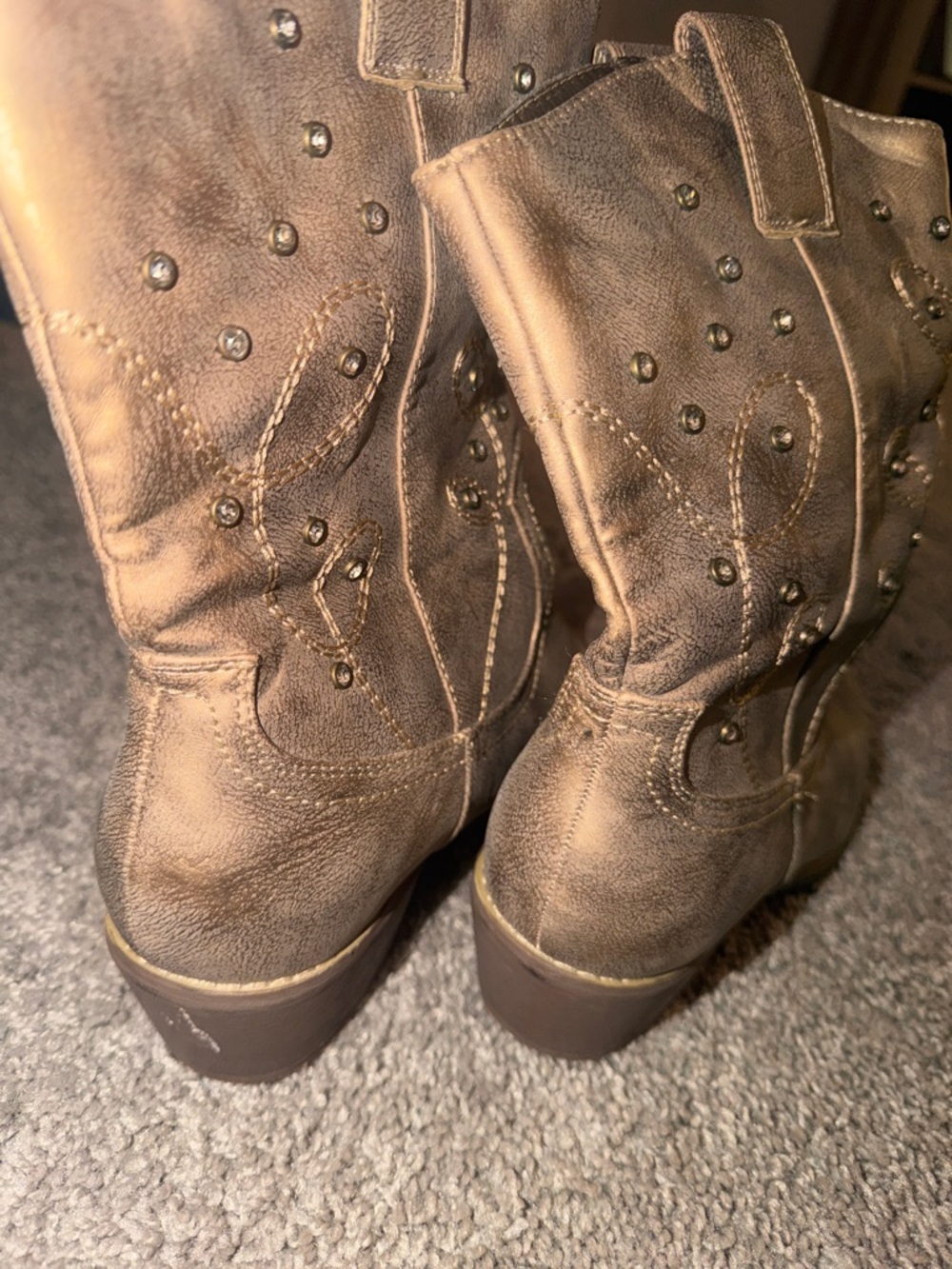 Pierre Dumas Metallic Bronze Studded Western Ankle Boots - Picture 3 of 5
